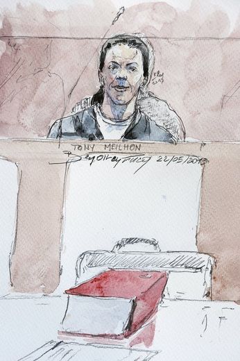 Un croquis représentant Tony Meilhon lors de son procès, le 22 mai 2013 au palais de justice de Nantes