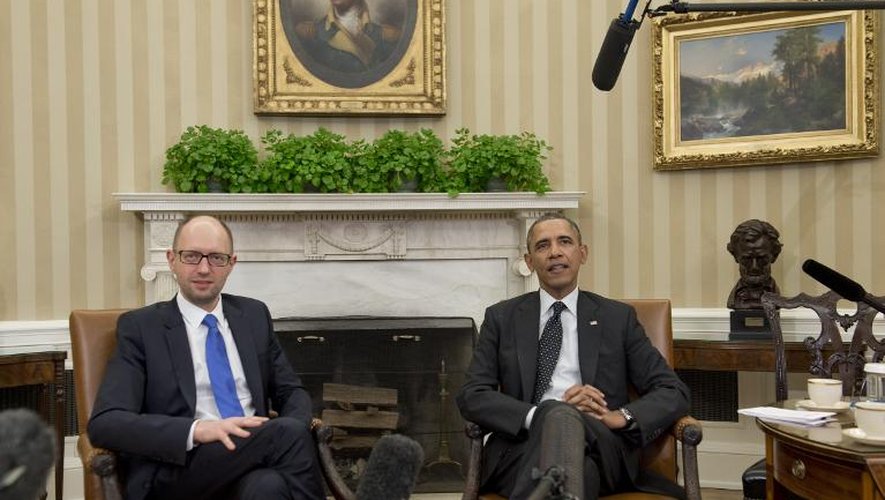 Le président américain Barack Obama (droite) rencontre le Premier ministre ukrainien Arseni Iatseniouk à Washington le 12 mars 2014