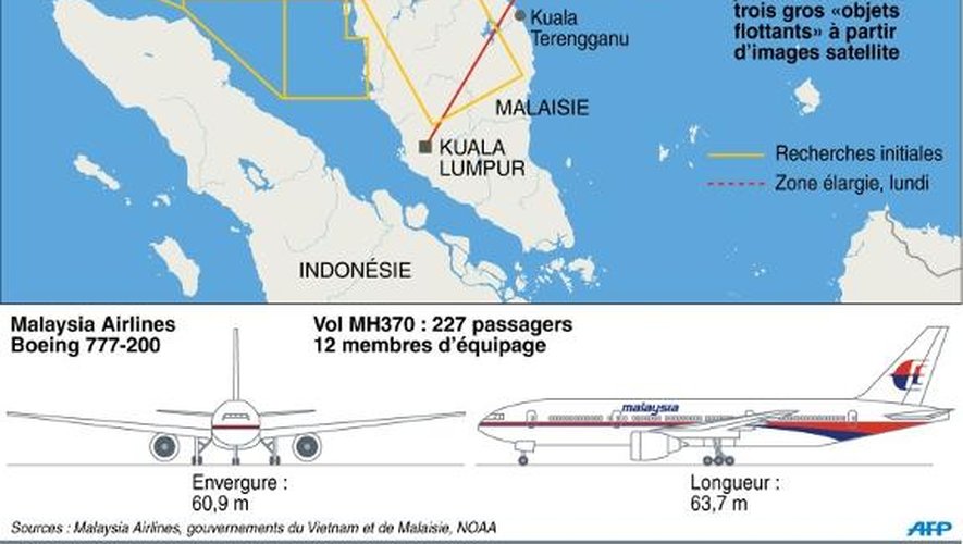 Les recherches de l'avion de la Malaysia Airlines