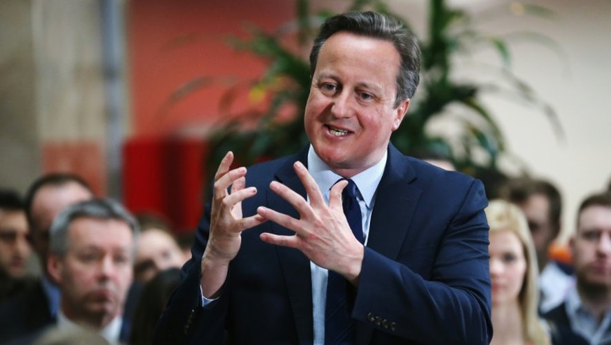Le Premier ministre britannique David Cameron, le 5 avril 2016 à Birmingham (centre de l'Angleterre), lors d'une séance de questions/réponses sur le référendum à venir sur l'UE