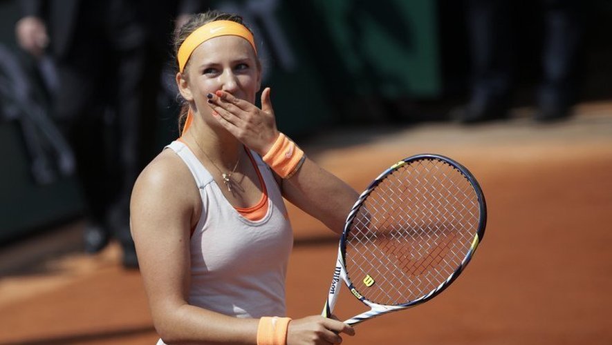 La Bélarusse Victoria Azarenka, après sa victoire contre Maria Kirilenko,en quart de finale de Roalnd-Garros, le 5 juin 2013 à Paris