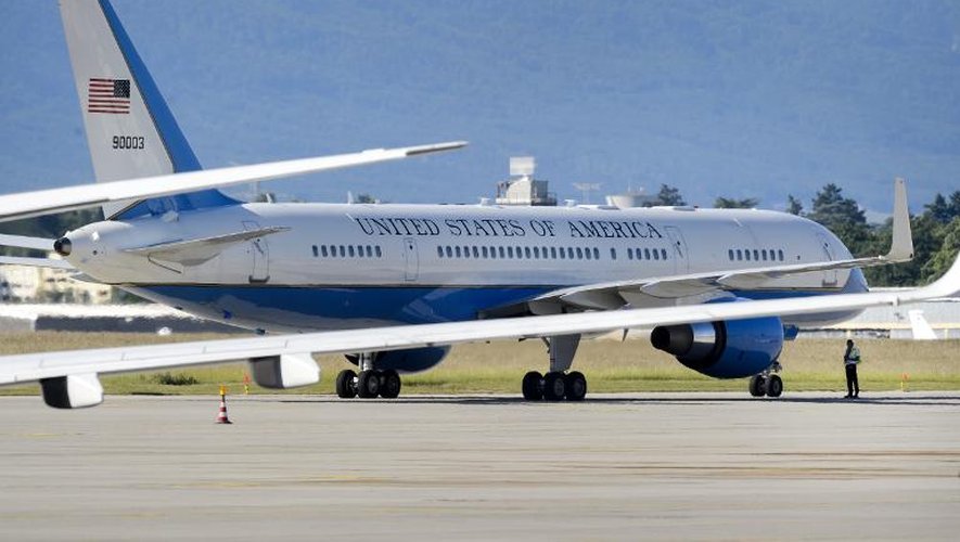 Air Force, l'avion de John Kerry, s'apprête à décoller  de Genève le 31 mai 2015 sans le Secrétaire d'état