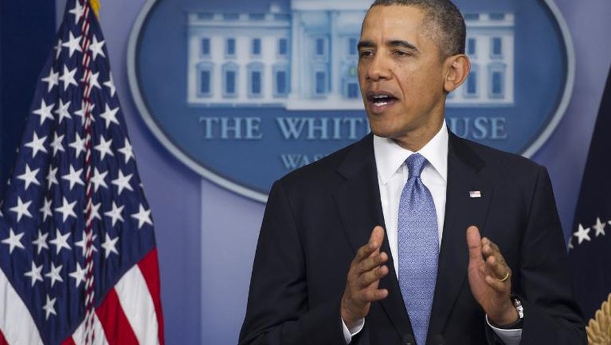 Barack Obama lors d'une déclaration sur la Crimée le 17 mars 2014 à la Maison Blanche à Washington