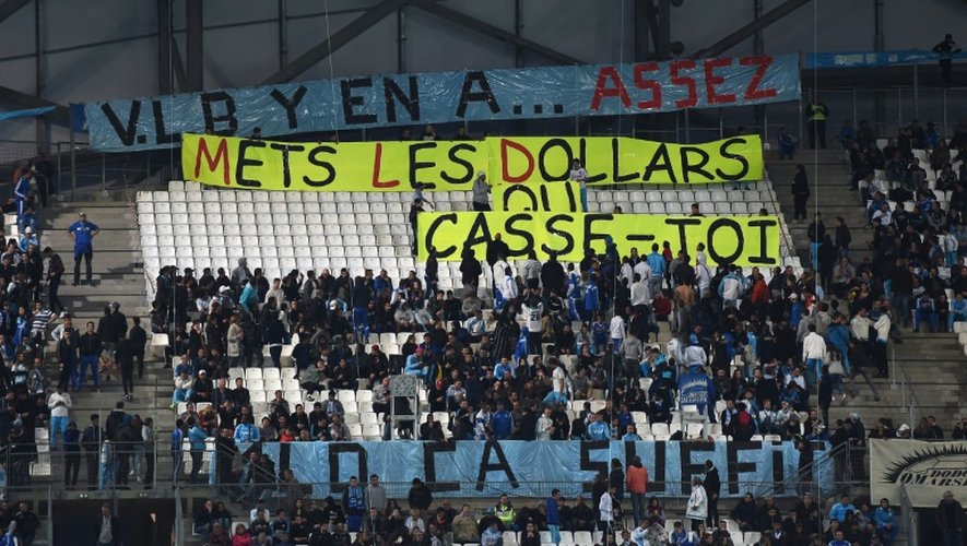 Une banderole des supporteurs marseillais visant la direction du club, lors du match contre Bordeaux au Vélodrome, le 10 avril 2016