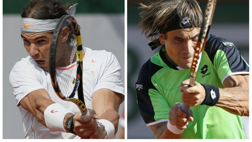 Une photo montage de Rafael Nadal (g) et David Ferrer, qui s'affrontent dimanche en finale du tournoi de Roland-Garros, réalisée le 8 juin 2013