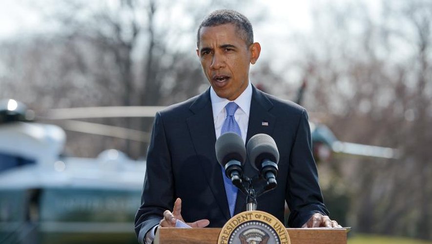 Le président américain Barack Obama sur la pelouse sud de la Maison Blanche à Washington, le 20 mars 2014
