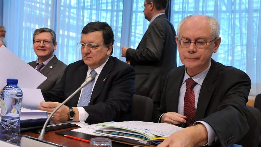 Le président de la Commission européenne Jose Manuel Barroso et le président du Conseil européen Herman Van Rompuy à Brxuelles le 20 mars 2014