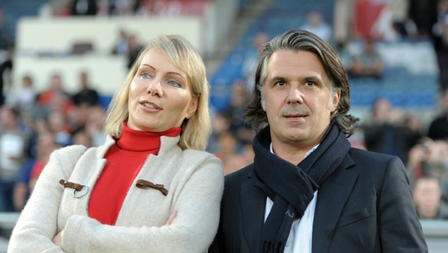 La propriétaire de l'OM Margarita Louis-Dreyfus et le président du club Vincent Labrune, le 12 avril 2015 lors d'un match à Bordeaux