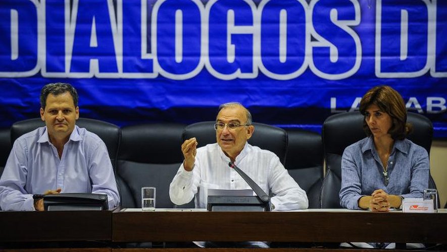 Les représentants du gouvernement colombien aux négociations de paix avec les Farc, à La Havane, le 29 mai 2015