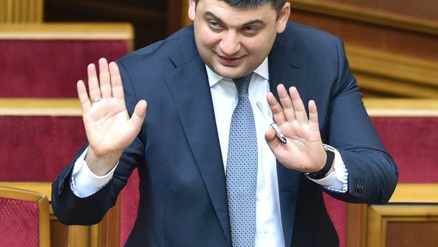 Volodymyr Groïsman après sa nomination comme Premier ministre le 14 avril 2016 au parlement à Kiev