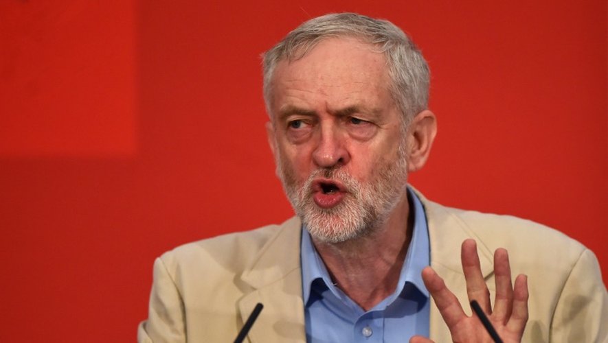 Le leader du parti travailliste Jeremy Corbyn lors d'un discours le 14 avril 2016 à Londres