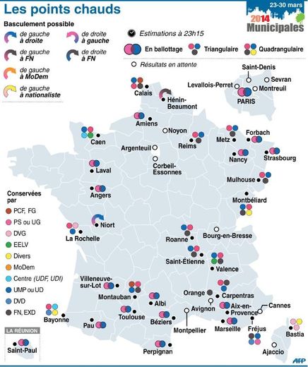 Carte de France des points chauds aux élections municipales