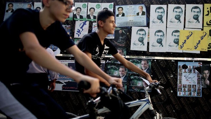 Affiches électorales des candidats à la présidentielle placardées le 13 juin 2013 à Téhéran