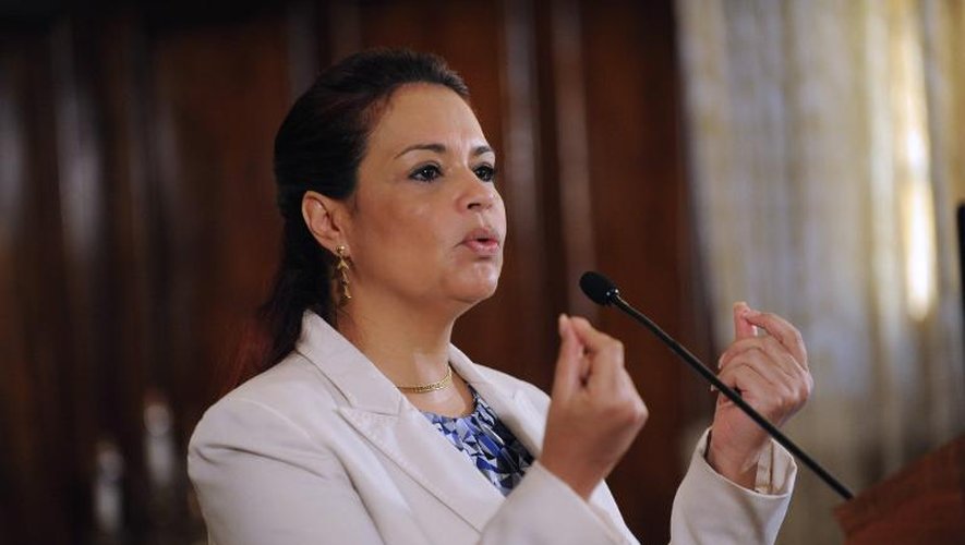 La vice-présidente du Guatemala Roxana Baldetti, lors d'une conférence de presse le 19 avril 2015 à Guatemala City