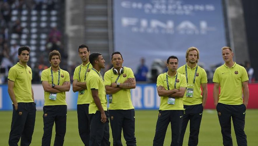 Les joueurs du FC Barcelone lors de la reconnaissance de la pelouse avant le finale de Ligue des champions contre la Juventus, le 6 juin 2015 à Berlin