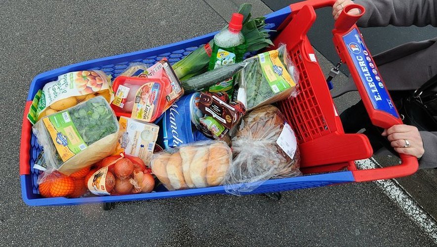 Une personne fait ses courses le 20 Janvier 2012 dans un supermarché à Bailleul, dans le département du Nord