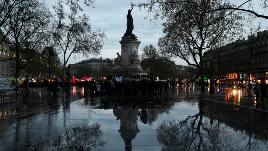 La place de la République où se rassemble chaque nuit le mouvement "Nuit Debout" le 14 avril 2016