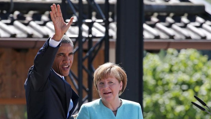 Le président Obama et la chancelière allemande Angela Merkel à Kruen près de Garmisch-Partenkirchen, avant le début officiel du G7, le 7 juin 2015