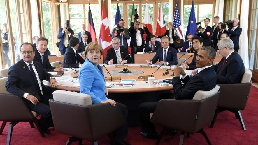Réunion de travail des dirigeants du G7 au château d'Elmau près de Garmisch-Partenkirchen, le 7 juin 2015