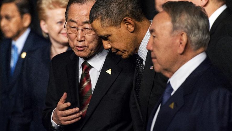 Le président américain Barack Obama et le secrétaire général de l'ONU Ban Ki-Moon au sommet sur la sécurité nucléaire, à La Haye le 25 mars 2014