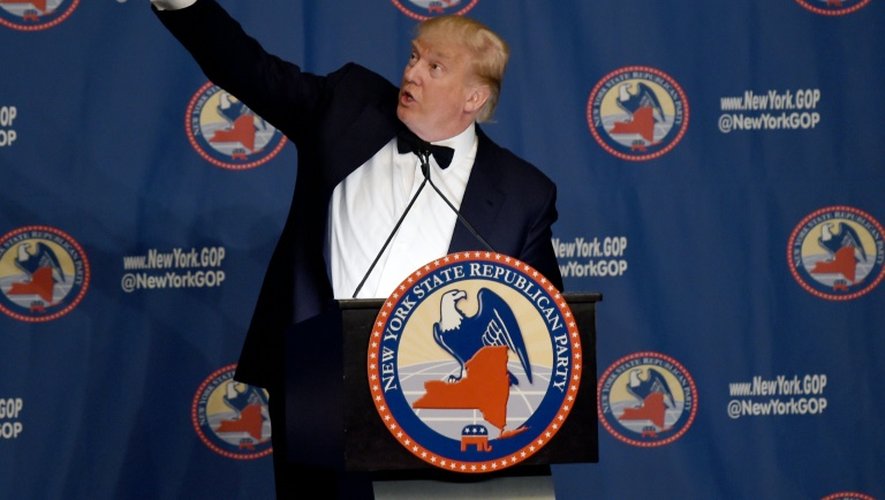 Le candidat à l'investiture républicaine Donald Trump lors d'un diner de gala à New York, le 14 avril 2016