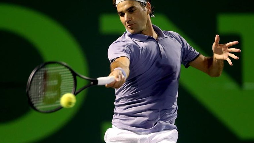 Roger Federer face au Japonais Kei Nishikori au Masters 1000 de Miami, le 26 mars 2014