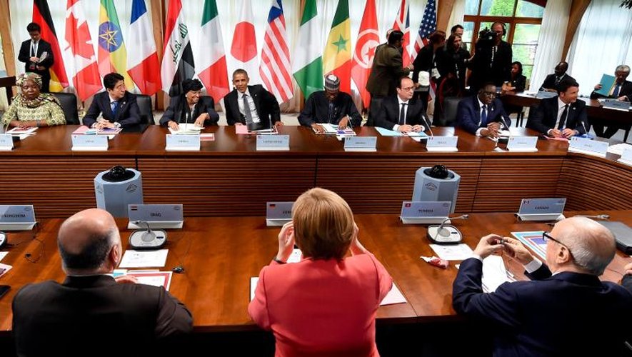 Une session de travail du G7 le 8 juin 2015 au château d'Elmau près de Garmisch-Partenkirchen en Bavière