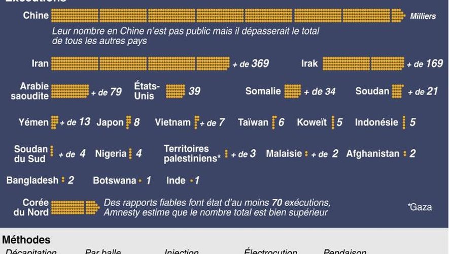 Infographie détaillant le nombre de condamnations à mort à travers le monde en 2013