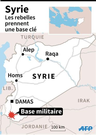 Carte de localisation d'une base militaire prise par les rebelle en Syrie