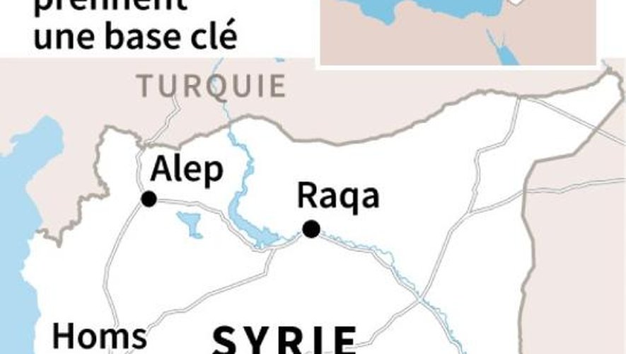 Carte de localisation d'une base militaire prise par les rebelle en Syrie
