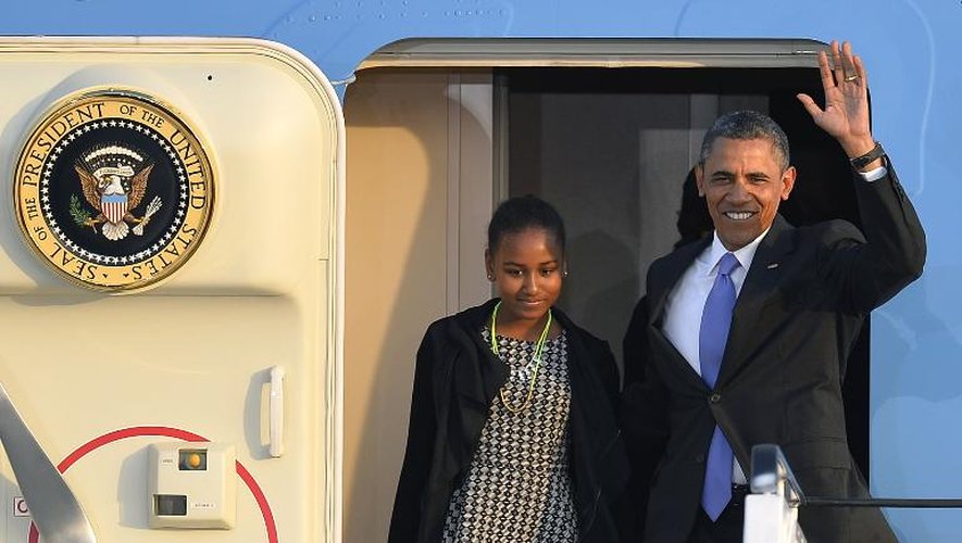 Barack Obama et sa fille Sasha le 18 juin 2013 à leur arrivée à Berlin