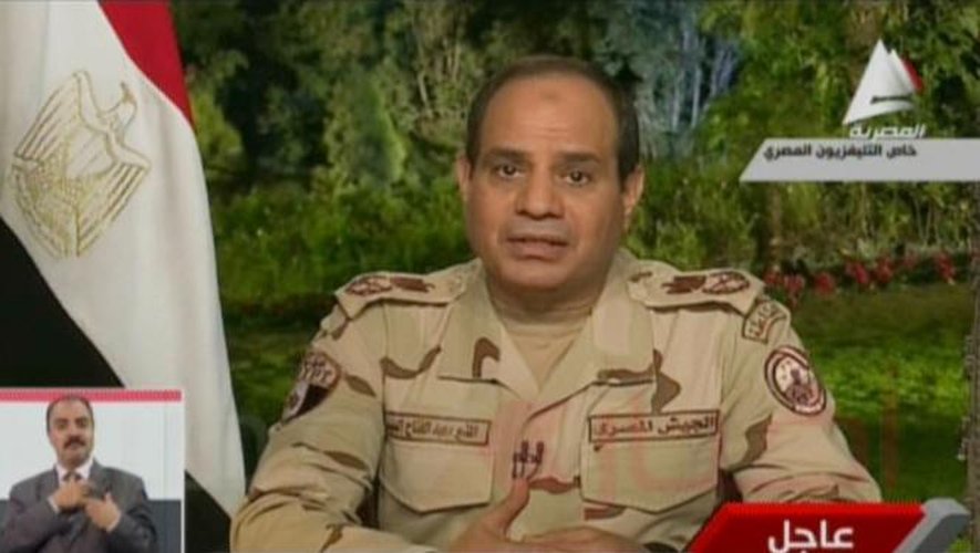 Une image de la télévision d'Etat égyptienne Al-Masriya, du 26 mars 2014, montre l'ex-chef de l'armée égyptienne et candidat à la présidentielle, Abdel Fattah al-Sissi