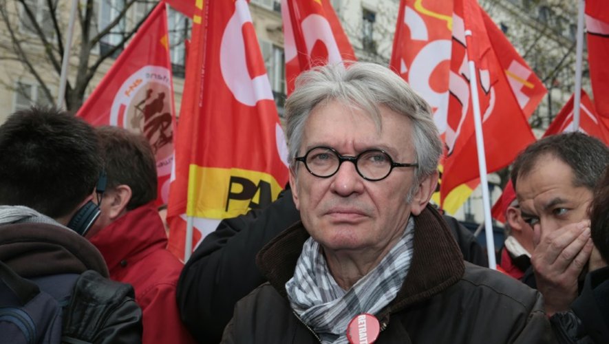 Le secrétaire général de Force Ouvrière, Jean-Claude Mailly, manifeste à Paris le 9 avril 2016, contre la réforme du Travail