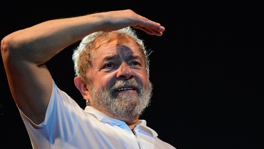 L'ex-président Luiz Inacio Lula Da Silva pendant un rassemblement de soutien à Dilma Roussef, à Rio de Janeiro, le 11 avril 2016