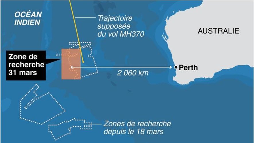 Carte de localisation des recherches du vol MH370