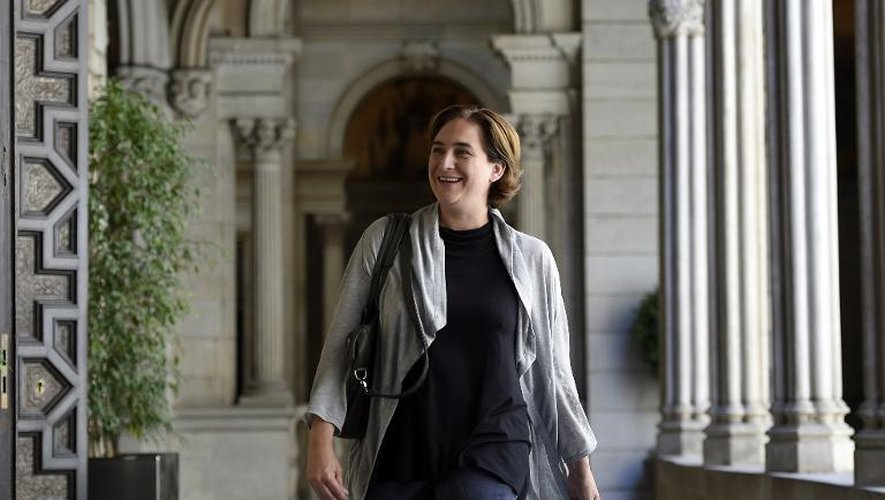 Ada Colau, militante anti-expulsions et chef de file de la plate-forme "Barcelona en comu" arrivée en tête des dernières élections municipales, le 28 mai 2015 à Barcelone