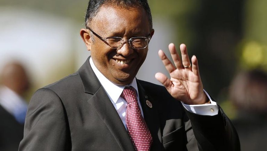 Hery Rajaonarimampianina, président de Madagascar, le 24 mai 2014 à Pretoria, en Afrique du Sud