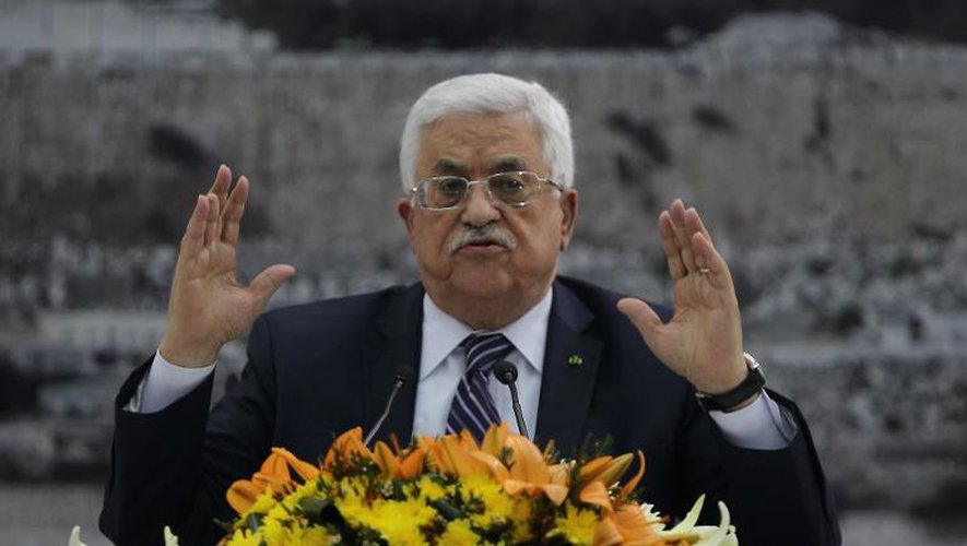 Le président palestinien Mahmoud Abbas lors d'une conférence à Ramallah le 1er avril 2014