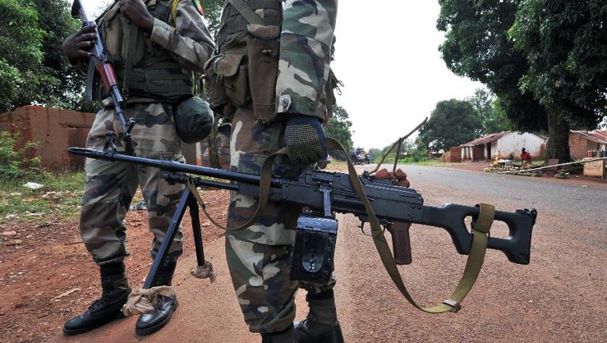 Des soldats congolais de la Misca le 5 mars 2014 à Bossambele en Centrafrique