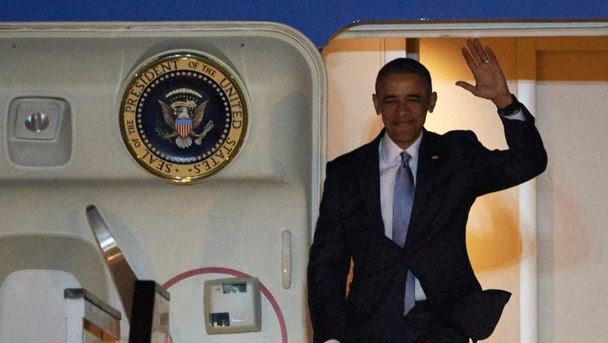 Le président Barack Obama à son arrivée à l'aéroport Stansted le 21 avril 2016 à Londres