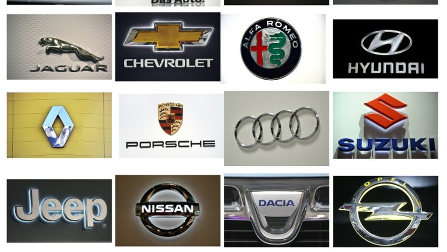 Montage photo réalisé le 22 avril 2016 montrant les logos de marques automobiles épinglées par une enquête allemande dans le cadre du "dieselgate"