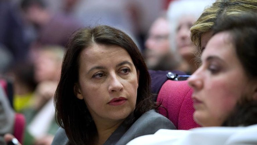 L'ancienne ministre écologiste Cécile Duflot (gauche) et la secrétaire nationale des Verts Emmanuelle Cosse (droite) lors du conseil fédéral d'EELV à Paris le 5 avril 2014