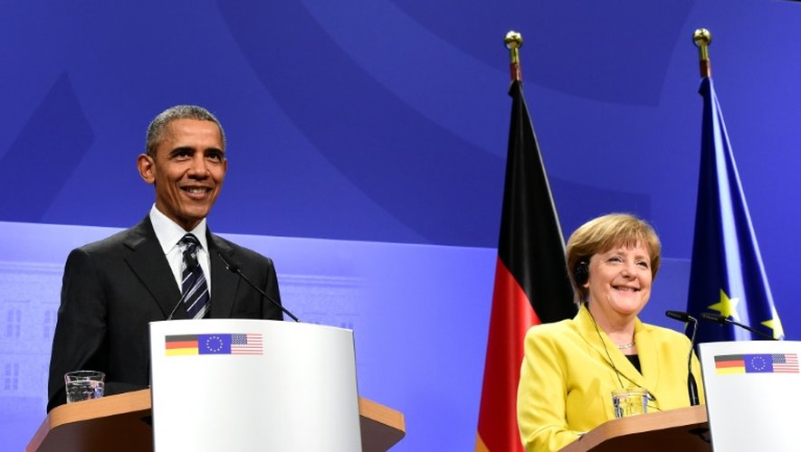 Le président américain Barack Obama et la chancelière allemande Angela Merkel à Hanovre, le 24 avril 2016