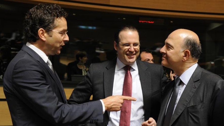 Les ministres néerlancais Jeroen Dijsselbloem, suédois Anders Borg et français Pierre Moscovici des Finances le 21 juin 2013 à Bruxelles