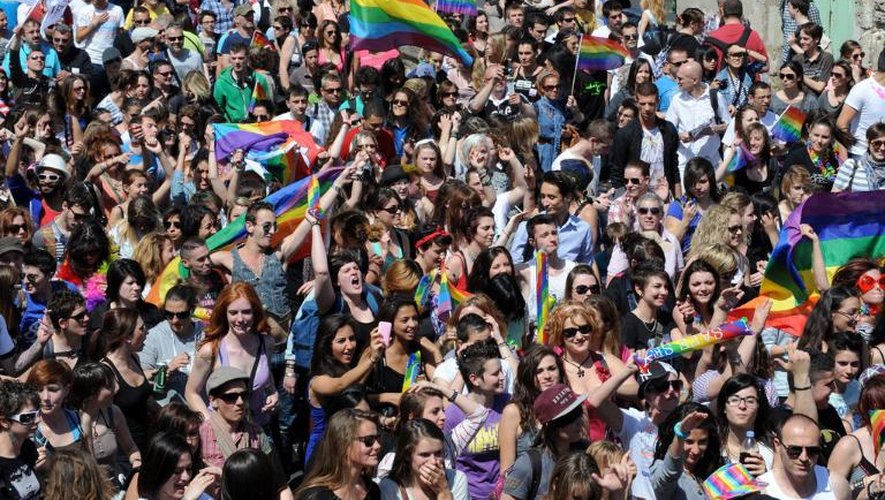 Des personnes participent à une gay pride, le 1er juin 2013 à Montpellier