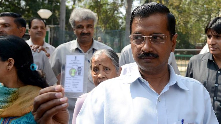 Le dirigeant du parti anticorruption Aam Aadmi (AAP Parti de l'homme commun), Arvind Kejrival, dans son bureau de vote à New Delhi, le 10 avril 2014