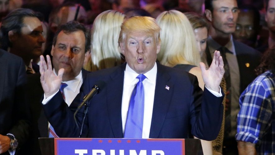 Donald Trump s'adresse à ses partisans lors d'un meeting électoral à New York, le 26 avril 2016