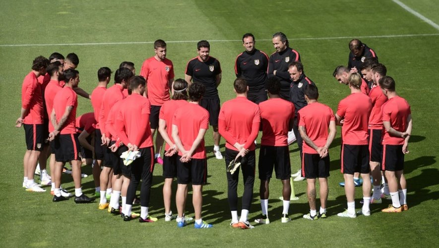 Les joueurs de l'Atletico, le 26 avril 2016 à l'entraînement à Madrid