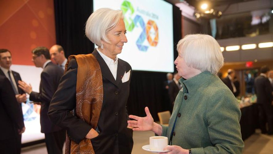 Christine Lagarde, patronne du FMI et Janet Yellen, présidente du Conseil des gouverneurs de la Réserve fédérale des États-Unis, au G20 à Washington le 11 avril 2014
