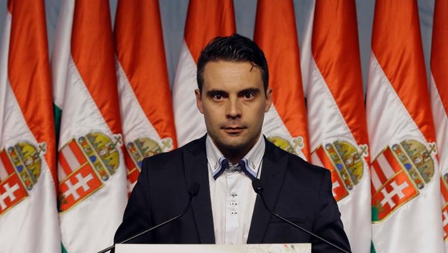 Gabor Vona, président du parti d'extrême-droite hongrois Jobbik, qui a recueilli plus de 20% des voix auxélections législatives , le 6 avril 2014 à Budapest